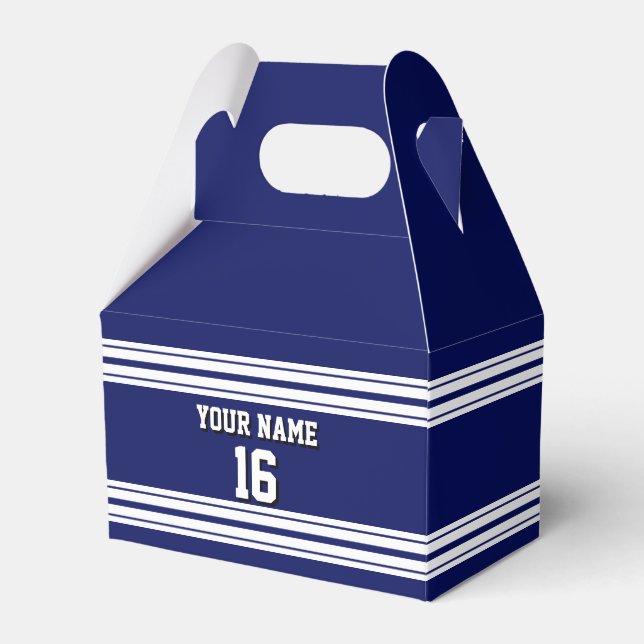 Navy Blue White Team Jersey Custom Number Name Favor Boxes (Front Side)