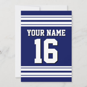 Navy Blue White Team Jersey Custom Number Name Invitation