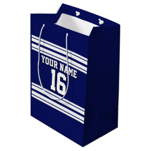 Navy Blue White Team Jersey Custom Number Name Medium Gift Bag