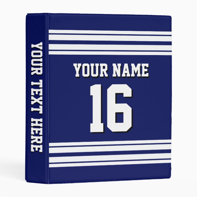 Navy Blue White Team Jersey Custom Number Name Mini Binder (Front/Spine)