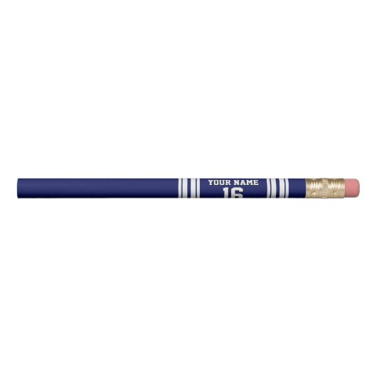 Navy Blue White Team Jersey Custom Number Name Pencil (Front)