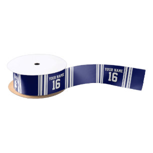 Navy Blue White Team Jersey Custom Number Name Satin Ribbon