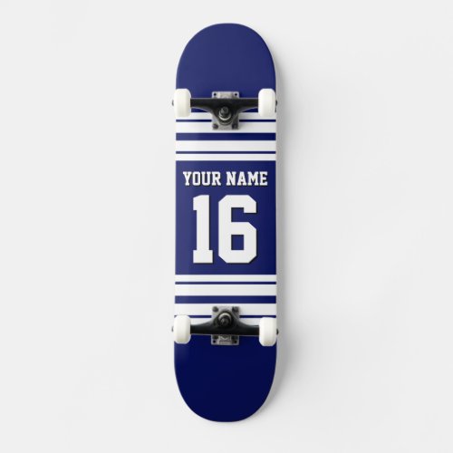 Navy Blue White Team Jersey Custom Number Name Skateboard Deck