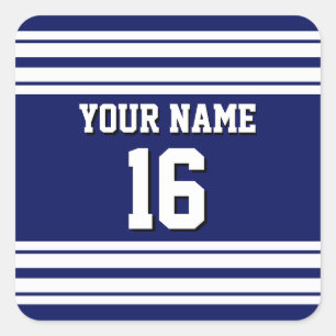 Navy Blue White Team Jersey Custom Number Name Square Sticker