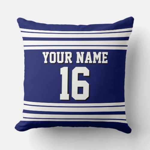 Navy Blue White Team Jersey Custom Number Name Throw Pillow