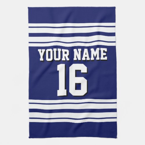 Navy Blue White Team Jersey Custom Number Name Towel