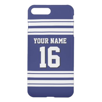 Navy Blue White Team Jersey Custom Number Name Iphone 8 Plus/7 Plus Case by FantabulousCases at Zazzle