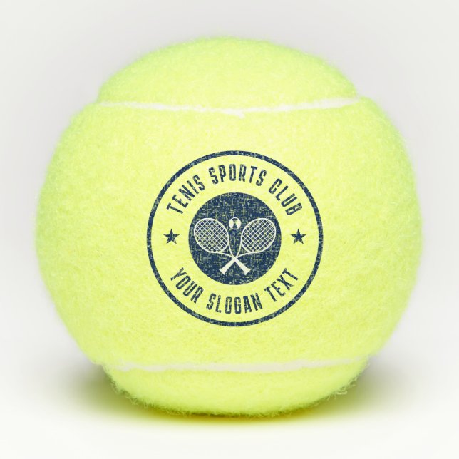 Navy-Blue White Tennis Theme Club Name Tennis Balls (Front)