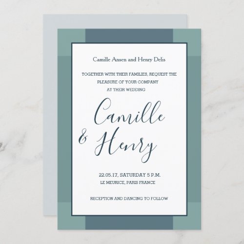 Navy blue white turquoise elegant modern wedding invitation