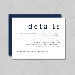 Navy Blue White Typography Wedding Details Enclosure Card