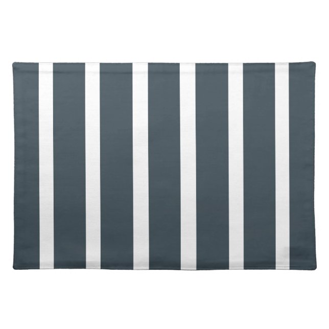 Navy Blue White Vertical Stripes Pattern Cloth Placemat (Front)