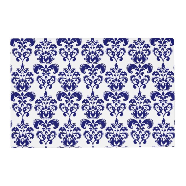 Navy Blue, White Vintage Damask Pattern 2 Placemat (Front)