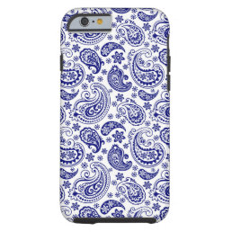 Navy Blue &amp; White Vintage Floral Paisley Pattern Tough iPhone 6 Case