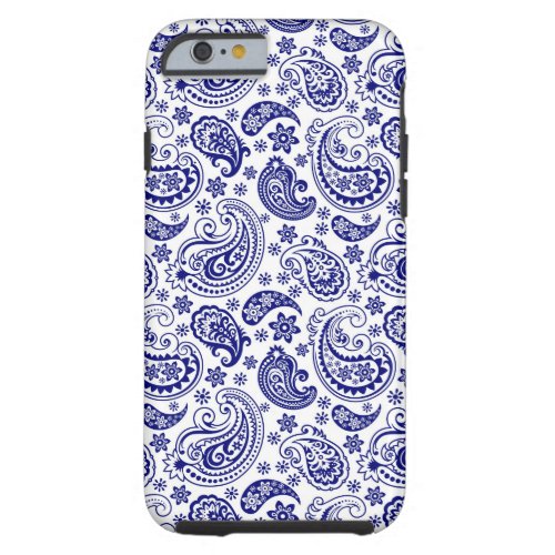 Navy Blue  White Vintage Floral Paisley Pattern Tough iPhone 6 Case