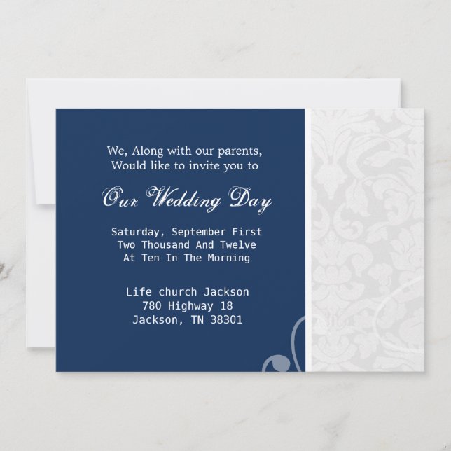 Navy Blue & White Vintage Wedding Invites (Front)
