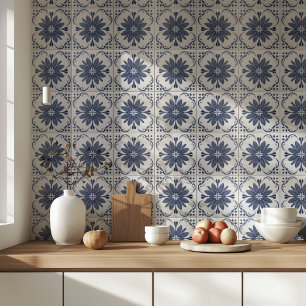 Navy Blue White Watercolor Azulejo Mediterranean Ceramic Tile