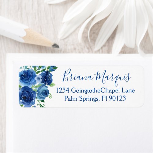 Navy Blue White Watercolor Floral Bridal Shower Label
