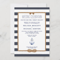 Navy Blue &amp; White Watercolor Nautical Knot Wedding Invitation