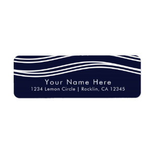 Navy Blue & White Wave Modern Wedding Label
