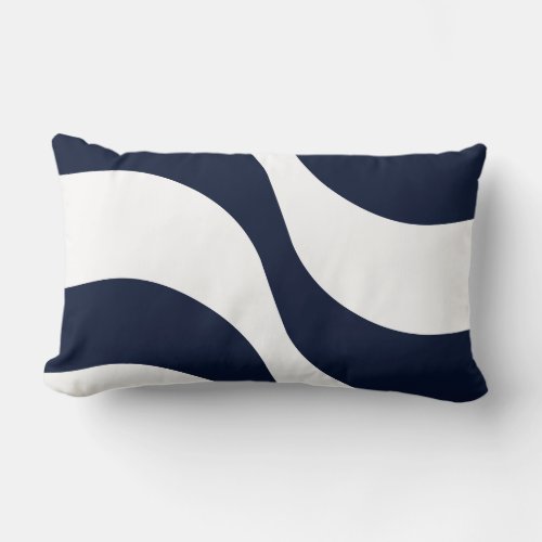 Navy Blue white wave stripe pattern modern Lumbar Pillow