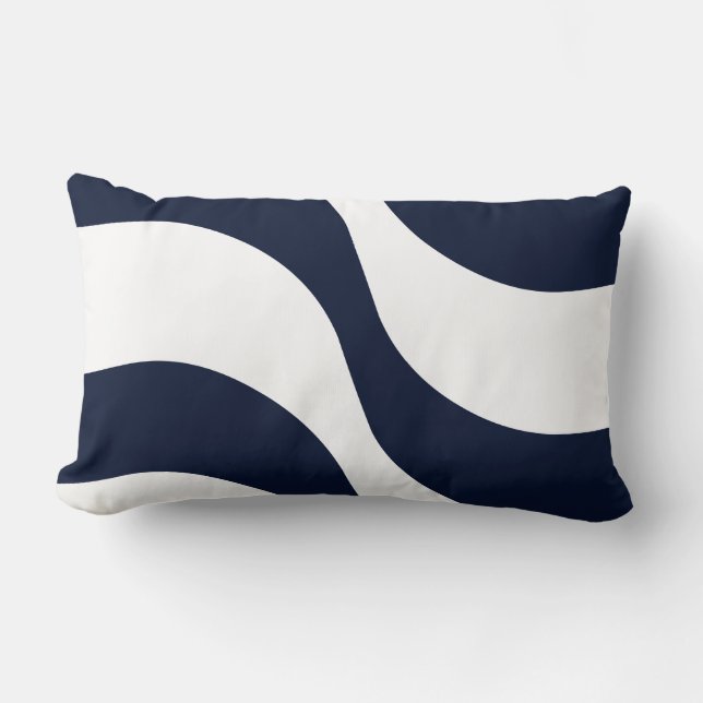 Navy Blue white wave stripe pattern modern Lumbar Pillow (Front)