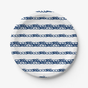 Navy Blue white waves nautical rope party Paper Plates