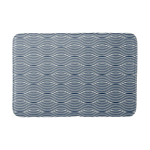 Navy Blue & White Wavy Pattern Bath Mat