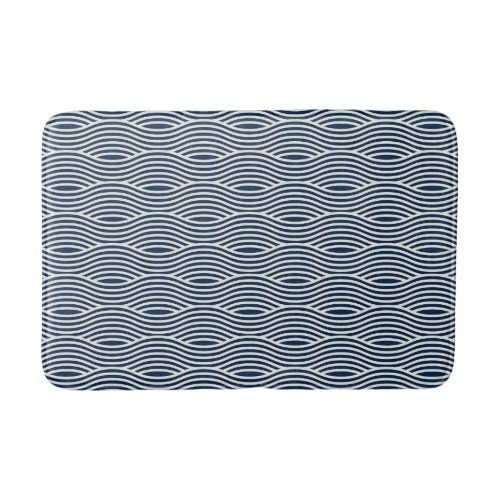 Navy Blue  White Wavy Pattern Bath Mat