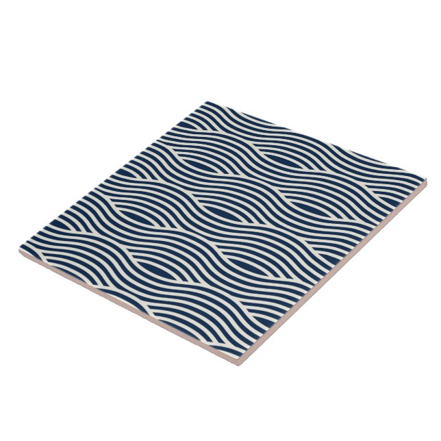 Navy Blue & White Wavy Pattern Ceramic Tile (Side)