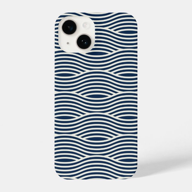 Navy Blue & White Wavy Pattern iPhone Case (Back)