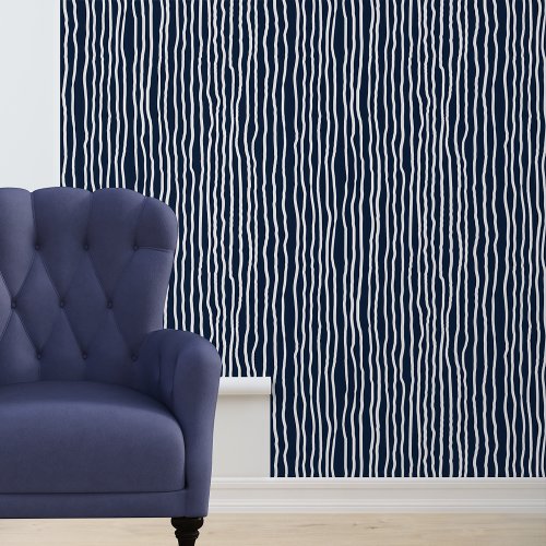 Navy Blue White Wavy Stripes Wallpaper