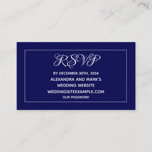 Navy Blue White Wedding Site RSVP Enclosure Card