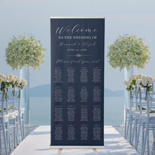 Navy Blue White Welcome Wedding Seating Chart Retractable Banner (Navy Blue White Welcome Wedding Seating Chart Retractable Banner
)