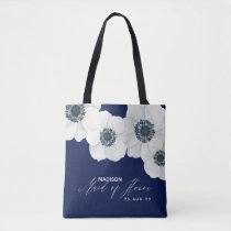 Navy Blue &amp; White Windflower Maid of Honor Tote Bag