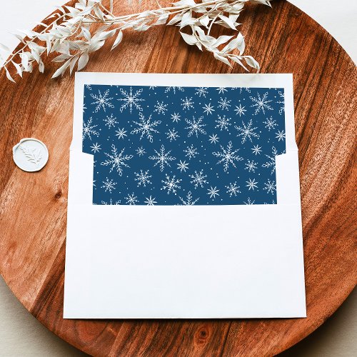 Navy Blue  White Winter Snowflake Pattern Holiday Envelope Liner