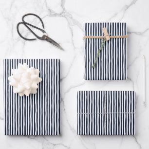 Navy Blue & White Wonky Stripes Wrapping Paper Sheets