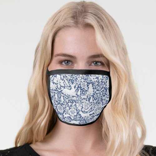 Navy Blue  White Woodland Forest Animal Floral Face Mask