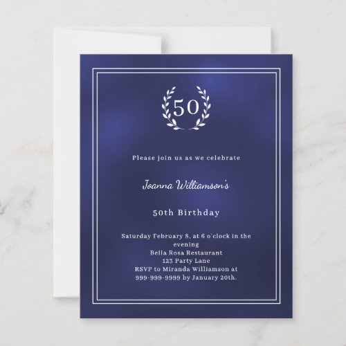 Navy blue white wreath elegant birthday invitation