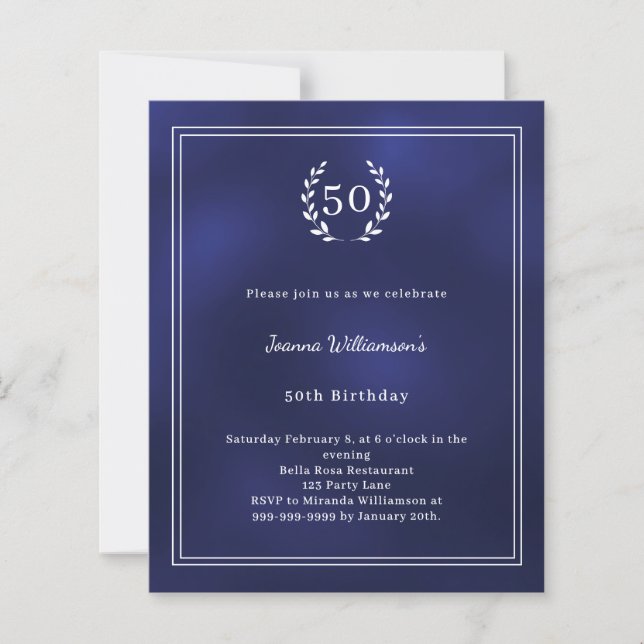 Navy blue white wreath elegant birthday invitation (Front)