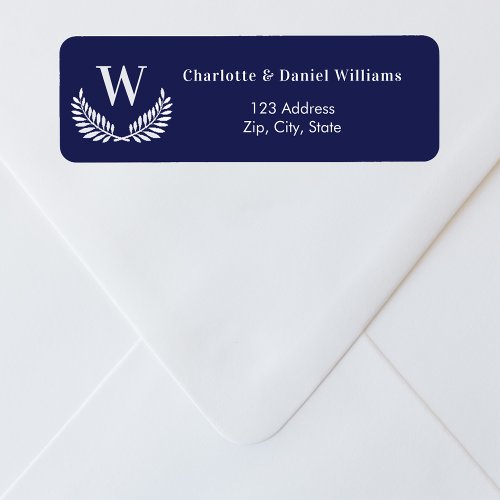 Navy blue white wreath monogram return address label