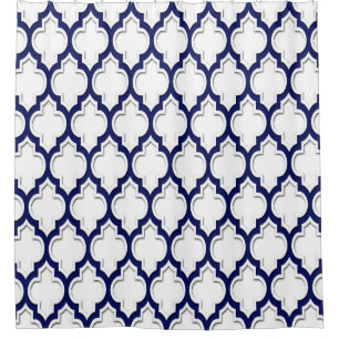 Navy Blue White XL Moroccan #4DS Shower Curtain