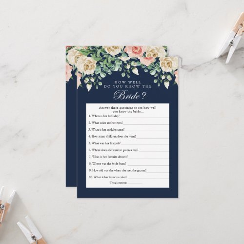 Navy Blue Who Knows the Bride Best Game Card