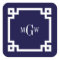Navy Blue Wht Greek Key #2 Framed 3 Init Monogram