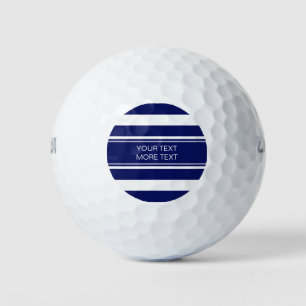Navy Blue Wht Horiz Stripe Hot Pink Name Monogram Golf Balls