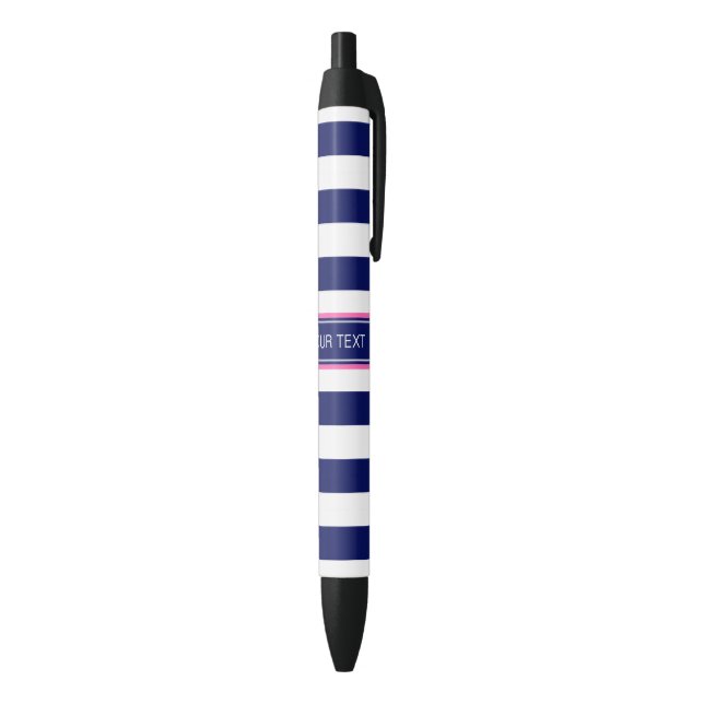 Navy Blue Wht Horiz Stripe Hot Pink Name Monogram Pen (Bottom (Vertical))
