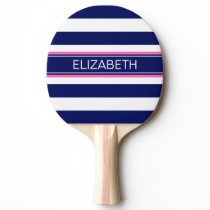 Navy Blue Wht Horiz Stripe Hot Pink Name Monogram Ping Pong Paddle Navy Blue Wht Horiz Stripe Hot Pink Name Monogram Ping Pong Paddle