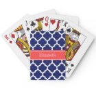 Navy Blue Wht Moroccan #5 Coral Red Name Monogram