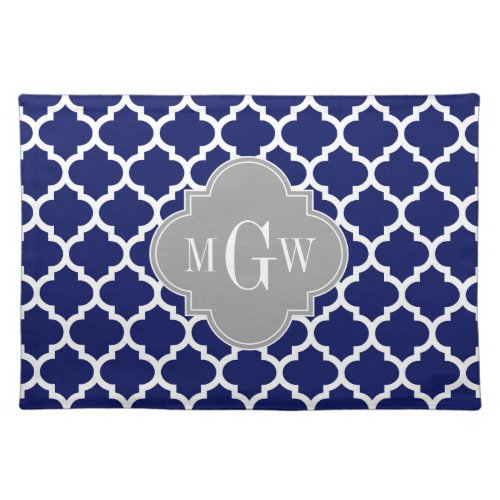 Navy Blue Wht Moroccan 5 Gray 3 Initial Monogram Placemat