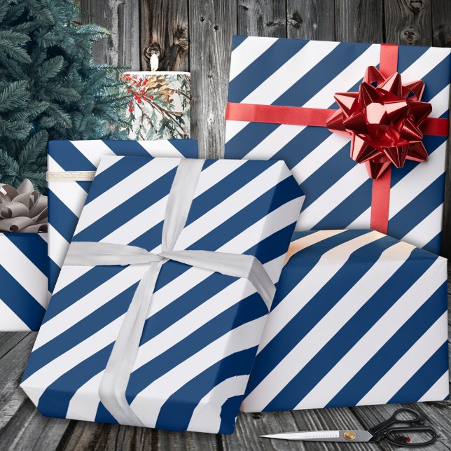 Navy Blue Wide Stripe Holiday Wrapping Paper (Navy Blue Wide Stripe Holiday Wrapping Paper In 6 & 15 foot long 30 Inch Widths)