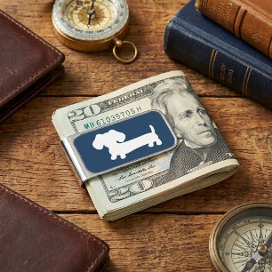 Navy Blue Wiener Dog Cash Money Clip